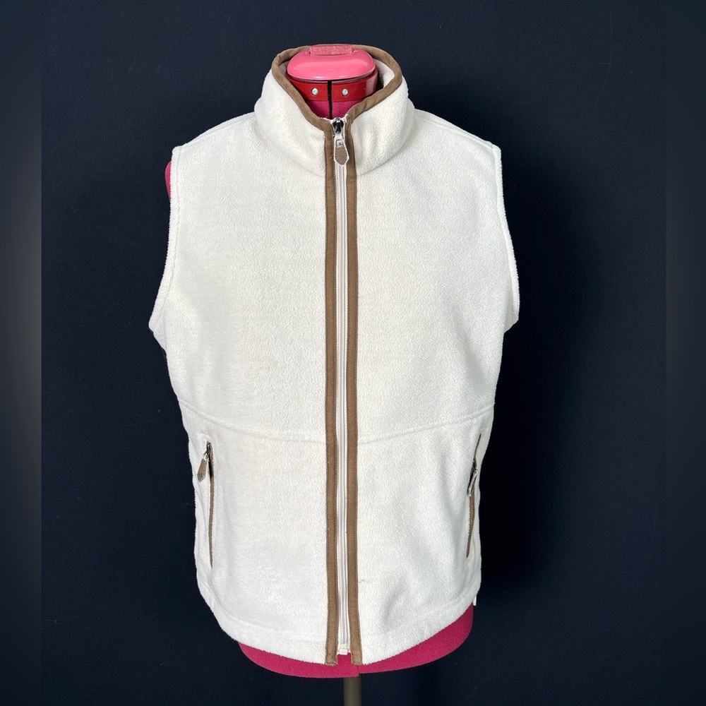 Cream Fleece Vest with Tan Accents